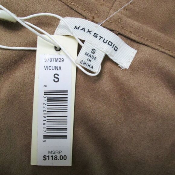 NWT MAX STUDIO Cascading Front Long Faux Suede Brown Jacket-Long Sleeves-Small - Picture 5 of 14